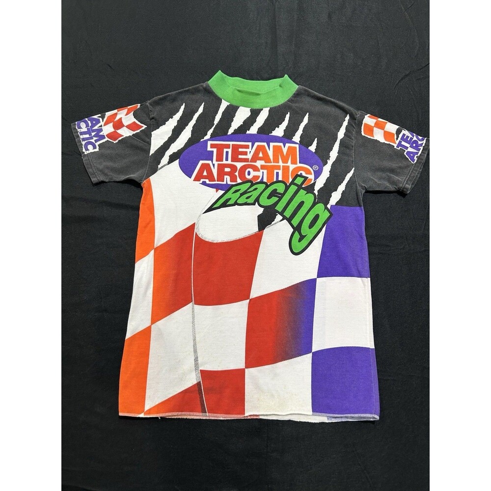 Vintage Team Arctic Wear Racing T-Shirt All Over Cat Print Double Sided B-16